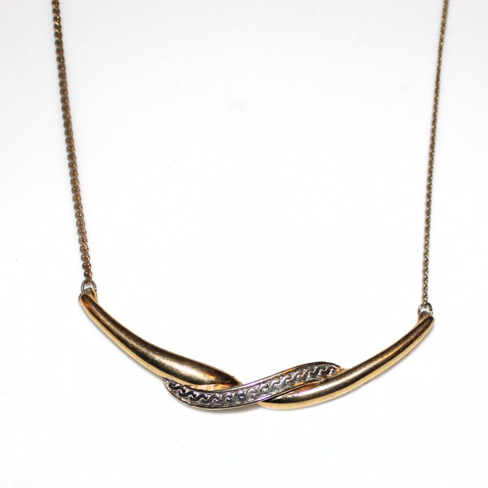 Vintage Two-Tone Metal Bar Pendant Necklace – Minimalist Modernist Jewelry